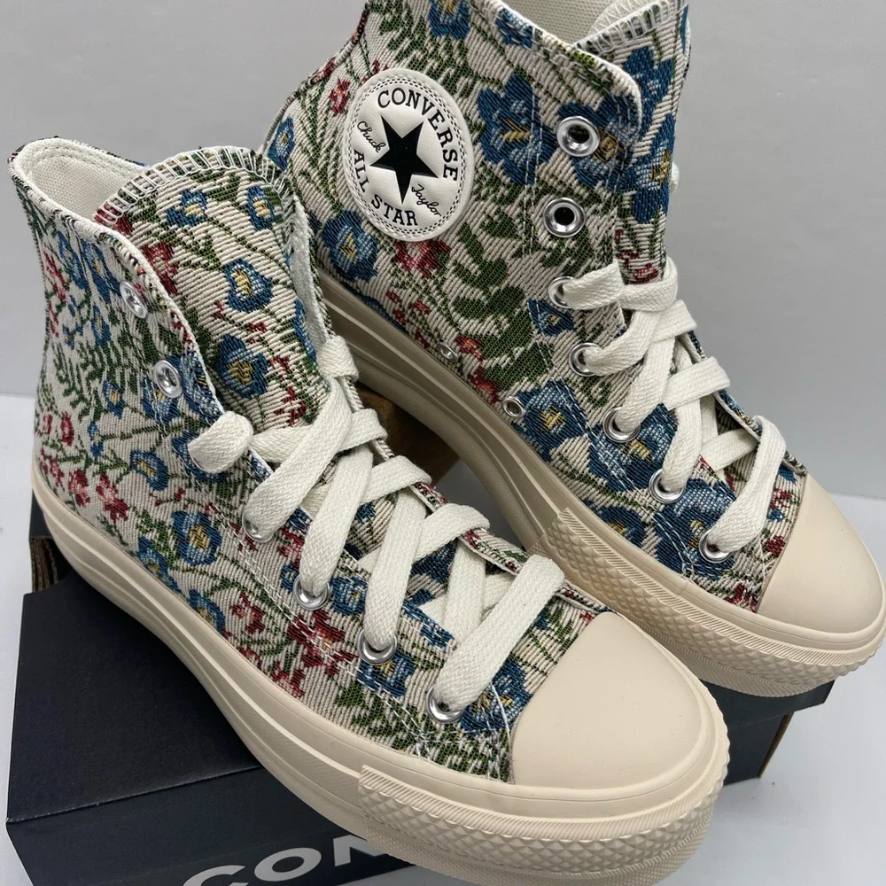 Converse WMNS Floral High-Top CTAS LIFT HI EGRET/NATURAL IVORY Platform Sneakers